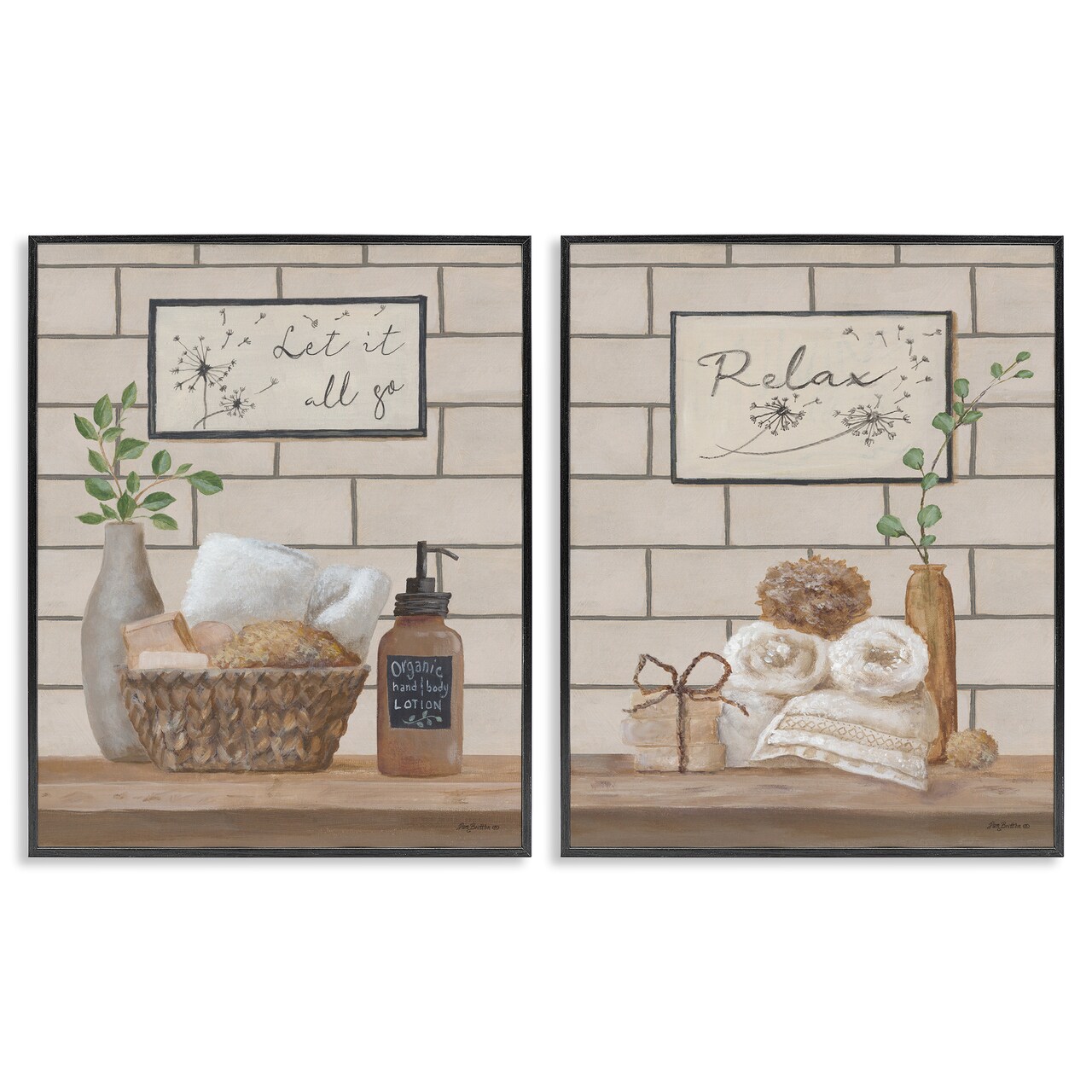 Stupell Industries Go Relax Traditional Bathroom 2 pc Framed Giclee Wall Art Set Design by Pam Britton